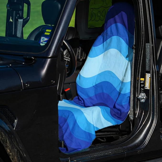 2 Pack Car Seat Towel Covers for Gym, Front Seats, Waves Wave | Wave Sweat Protector for Front Seats Premium Thickened with Elastic Strap Breathable & Quick Dry Machine Washable Running - Image 4