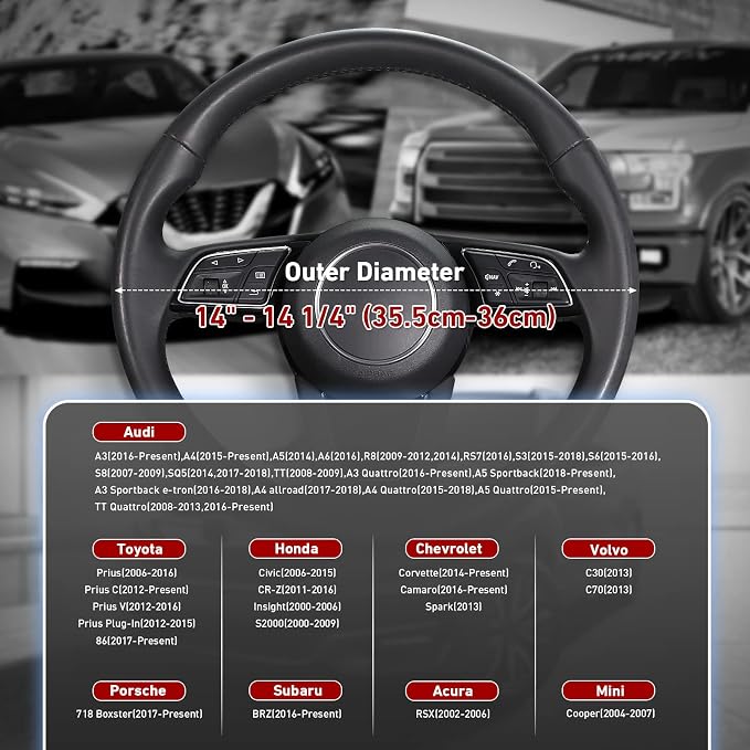 SEG Direct Steering Wheel Cover 14"-14.25" Heavy-Duty, Black Carbon Fiber | 35.5-36cm for Prius Civic Model 3 Model Y Camaro, Microfiber Leather Carbon Pattern, Non-Slip Car Auto Interior Accessories - Image 4