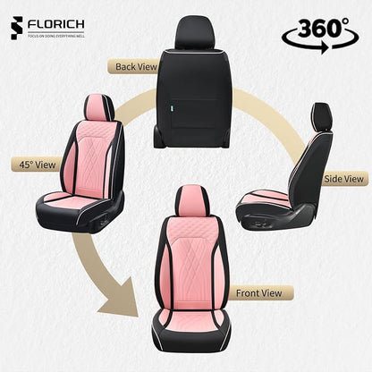 FLORICH Leather Cars Seat Covers Full Set Pink Car Seat Covers Front and Rear Seat Covers for Car Waterproof Vehicle Seat Interior Cover Universal Fit for Most Car Truck SUV, Black&Pink - Image 7