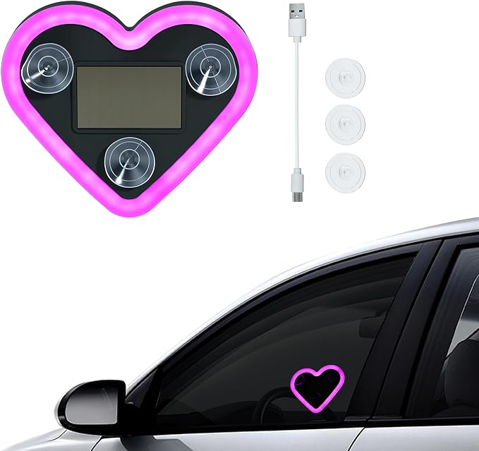 Mcbazel Car LED Ambient Light, Rechargeable Solar-Powered Heart-Shaped LED Light, 6 Lighting Modes, Romantic Car, Outdoor Decor, Ideal Gift for Couples, Women, Men - Pink (1 Pcs) by Mcbazel