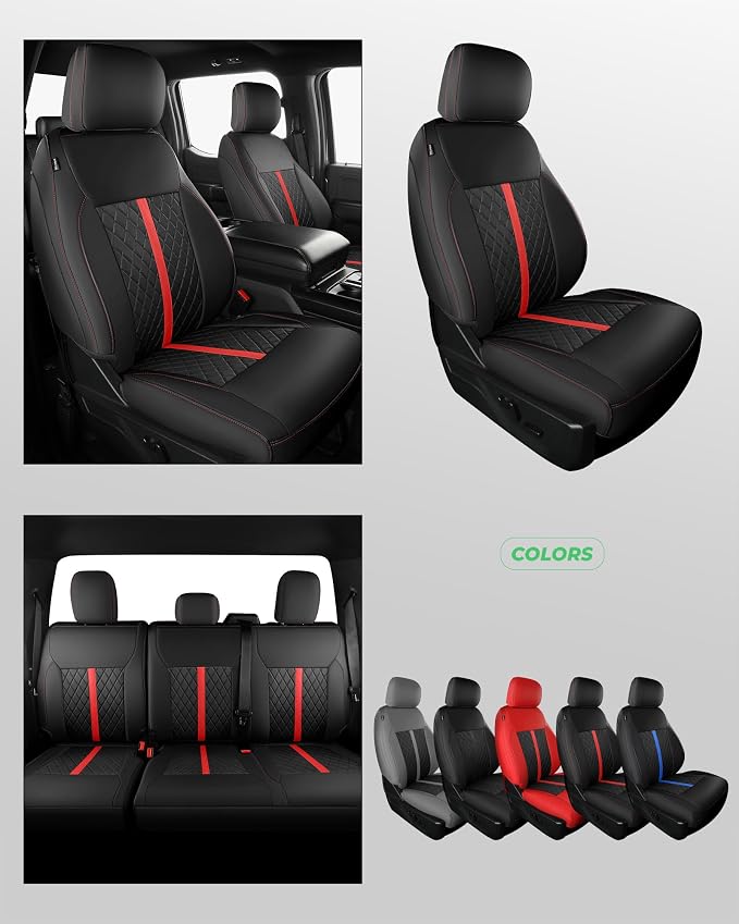 RIDEPOSH for Ford F150 Leather Seat Covers, SuperCrew XL XLT 2021-2026 | Fits F250 F350 Super Duty Crew Cab 2023-2026, Custom Fit, Bucket Seat, Stain Resistant, Airbag Compatible, Easy-Clean - Image 8