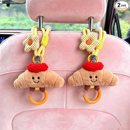 2 Pack Cute Car Headrest Hooks 360° Rotating Adjustable Length, Seat Decorative Hanger for Handbags Shopping Bags(Bread B) by JICONEE