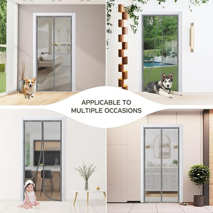 Magnetic Door Screen, Durable Reinforced Anti-Tear Mesh Self-Closing Curtain, Heavy Duty Screen Door with Full Frame Hook & Loop, Fit Door Size 38 x 82 Inch (Silver) - Image 8