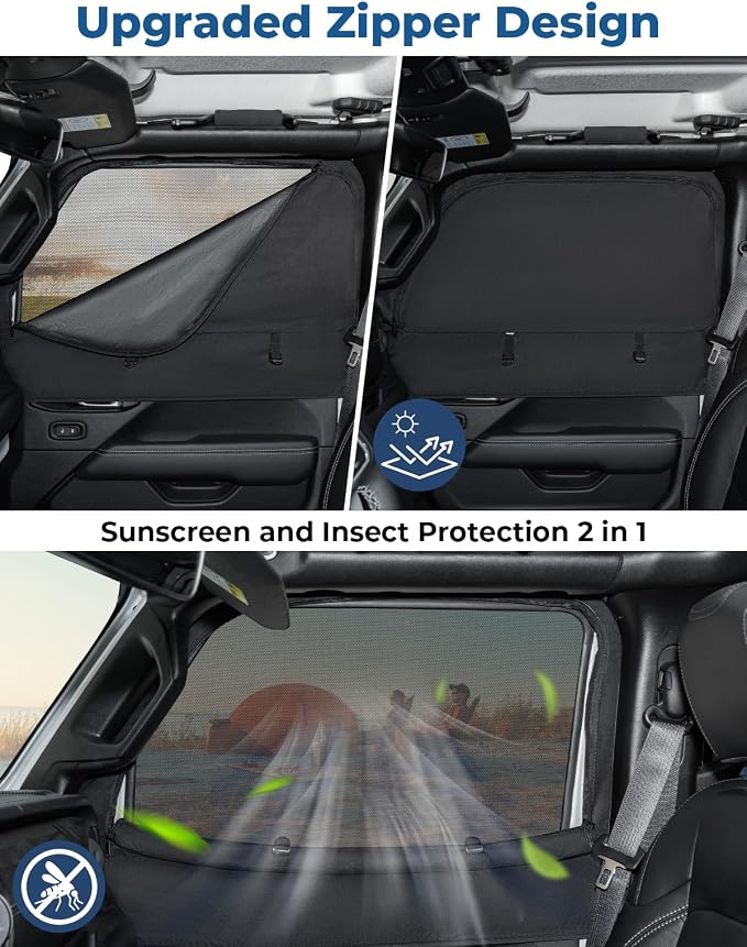 JOYTUTUS Front Wrangler Side Window Sun Shade Camping Window Insect Screen Compatible with Wrangler JK JL Gladiator JT 2007-2026, Car Window Covers for Privacy Blackout 2 Pcs - Image 3