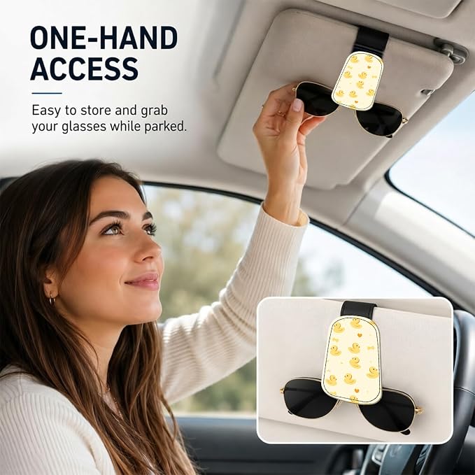 Leather Magnetic Sunglass Holder for Car Sun Visor, Cute Eyeglass Ticket Card Hanger Clip, Universal Auto Interior Accessories for SUV Pickup Truck, Cute Duck - Image 2