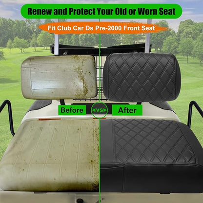 Golf Cart Seat Covers for Club Car DS Pre-2000 Seat Marine Leather Diamond | Protect & Refresh Worn Seats, Precise Fit, Staple-Free Install, Comfort, Anti-Scratch, Anti-Fading, Easy Clean Black - Image 2