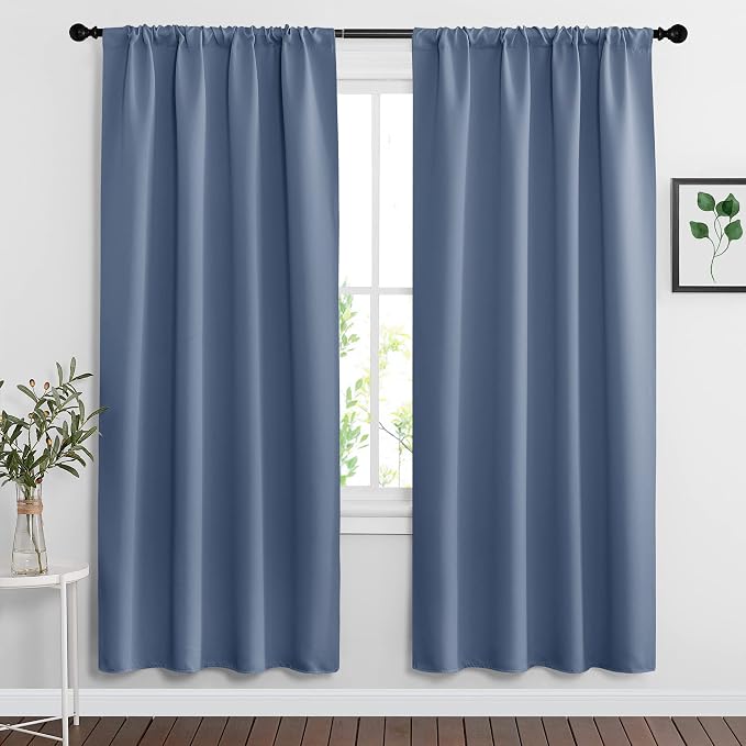 RYB HOME Blackout Curtains for Bedroom Living Room Nursery 72 inches Long | Thermal Insulated, Privacy Protection, Rod Pocket, Drapes for Office Home Theater, W42 x L72, Stone Blue, 2 Panels by RYBHOME