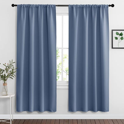 RYB HOME Blackout Curtains for Bedroom Living Room Nursery 72 inches Long | Thermal Insulated, Privacy Protection, Rod Pocket, Drapes for Office Home Theater, W42 x L72, Stone Blue, 2 Panels by RYBHOME