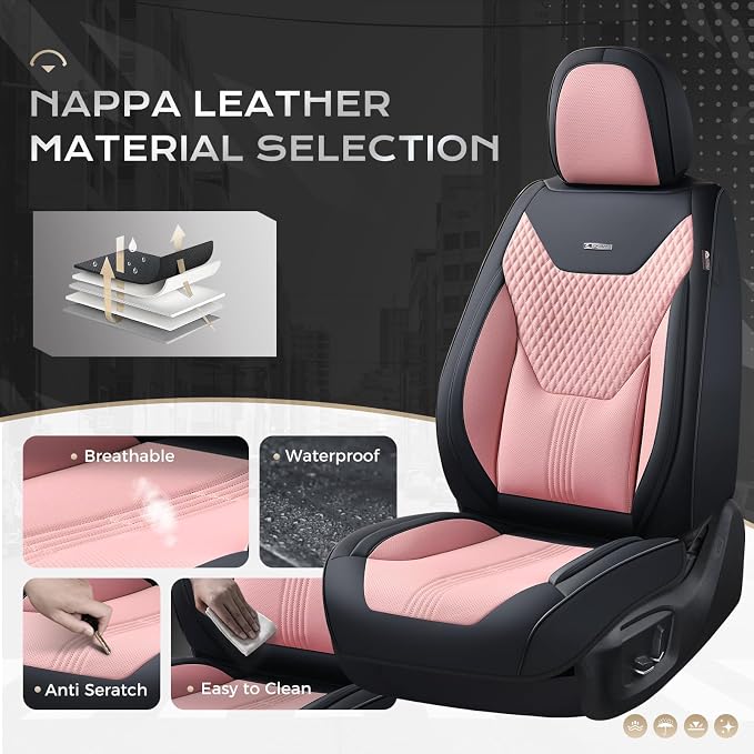 Coverado Car Seat Covers with Lumbar Support, Front Covers for Cars, Universal Automotive Seat Cover, Waterproof, Leather Car Seat Cushion, Interior Seat Protectors for Most Cars - Image 2
