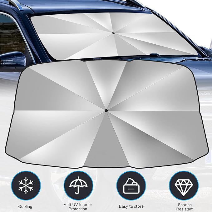 [2026 Upgraded] YLCVBUD Windshield Sun Shade Umbrella for Car - Foldable Windshield Cover UV Rays Heat Sun Visor Protect Interior (57''L x 31''W) - Image 6