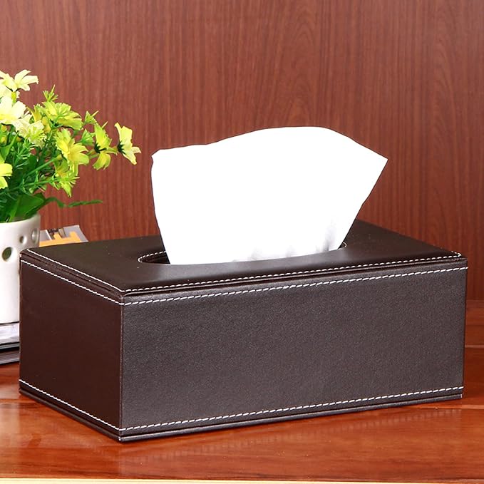 High-end Fashion Pu Leather Tissue Box Holder Business Black,Rectangular Tissue Box Cover,Napkin Holder Drawer Paper Dispenser,Home Office car Tissue Holder with Magnetic Bottom (Brown) - Image 4