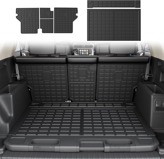 Rongtaod Cargo Mat & Backrest Mats for 2010-2024 Toyota 4Runner 5 Seats | with Sliding Tray, Trunk Mat Cargo Liner TPE All Weather Back Seat Cover Protector 2023 4 Runner Accessories by Rongtaod