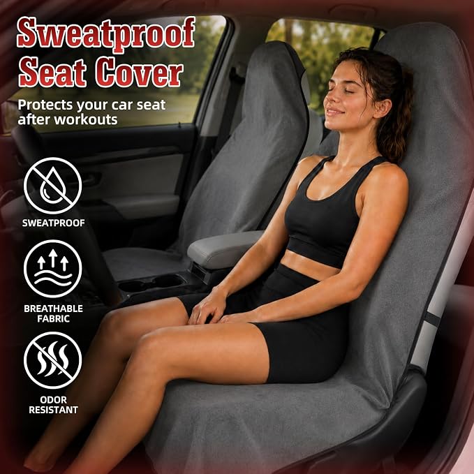 Towel Car Seat Covers for Sweat Protection, GRS Certified Recycled Microfiber Absorbent Front Seat Protector, Non-Slip Washable Universal Fit for Sedans SUV Minivans(2 Pack,Gray) - Image 2