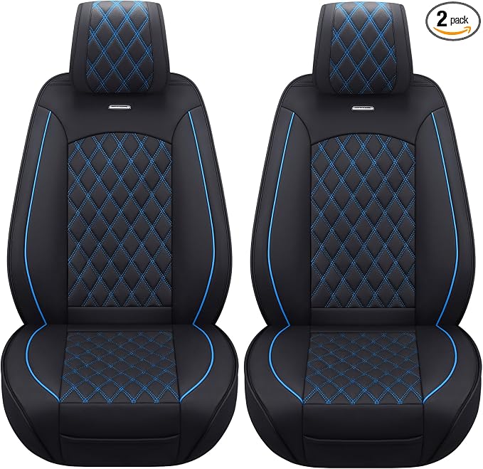 Front Car Seat Covers for Ford F150 F250 F350 F450 (Black-Blue) | Custom Fit 2009-2026 F150 XLT STX XL, 2017-2026 F250 F350 F450 Super Duty Truck Crew/Regular/Extended Cab, Waterproof Leather by Aierxuan