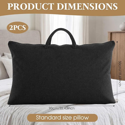 2 Pack Travel Pillow and Blanket Bags, 100% Cotton Canvas Pillow Storage Bag with Handles, Heavy Duty Breathable Organizer for Bedding Linens, Pillow Bag for Traveling(2,Black,20"x36") - Image 2