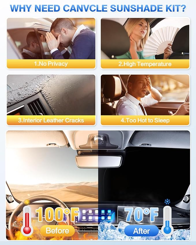 Canvcle Windshield Sun Shade for 2020-2025 2026 Toyota Highlander Accessories Side Rear Window Shade Cover Set Window Sun Visor Privacy for Camping Keep Vehicle Cool Black 8PCS - Image 3