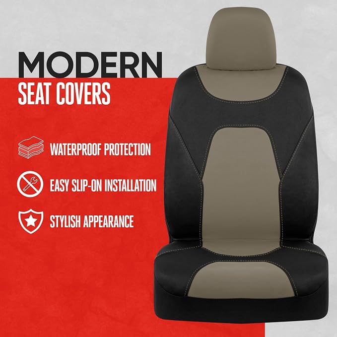 Motor Trend AquaShield Waterproof Front Seat Covers, Beige Seat Covers for Cars – Neoprene Front Car Seats Cover, SUV Seat Covers Protector - Car Interior Cover for Auto, Trucks, & Dog Owners - Image 2