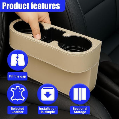 YoRise Car Cup Holder, PU Leather Automotive Cup Drink Holder, Car Seat Gap Filler Storage Box, Multifunctional Front Seat Organizer, Cell Mobile Phone Holder, Coin Bucket (Beige) - Image 5