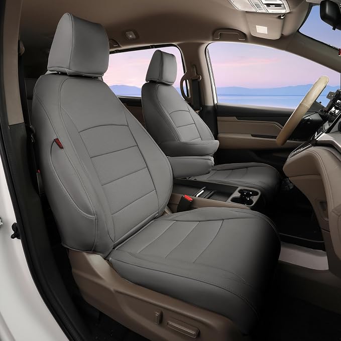 Full Set Car Seat Covers for Honda Odyssey 2018-2026,8-Seater,Faux Leather | for EX,EX-L,Elite,Touring,Sport,2nd Row 40/20/40 Split Seat,Luxury Waterproof Seat Protector,Fit Like A Glove(Gray) by Coverdream