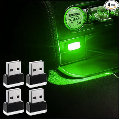 Augeny 4 PCS USB LED Car Interior Atmosphere Lamp, Plug-in USB Decor Night Light, Portable Auto Ambient Lighting Kit, Universal Vehicle Interior Accessories for Most Cars (Green) by Augeny