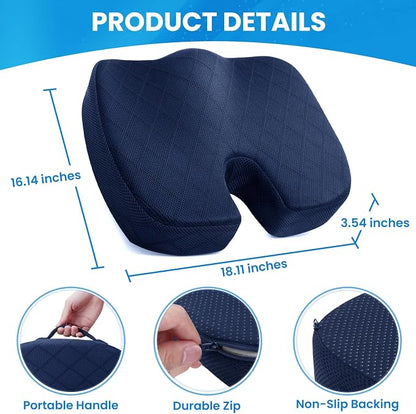 Seat Cushion - for Office Chair, Car Seat, Airplane, Bleacher - Sciatica & Coccyx Pain Relief Desk Chair Cushion for Long Sitting Office Workers, Car Drivers(Blue,X-Large) | for Car Seat, Airplane, Desk Chair - Sciatica & Hip & Coccyx Pain Relief Cushi... - Image 2