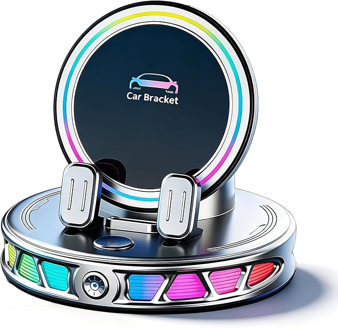 15W MagSafe Car Mount Charger with 7-Color RGB Light, Car Phone Holder for Your Car, Horizontal Mode Wireless Charging, 360° Rotating Strong Suction Mount for iPhone 17 Pro Max 16 15 14 13 12 by Unknown