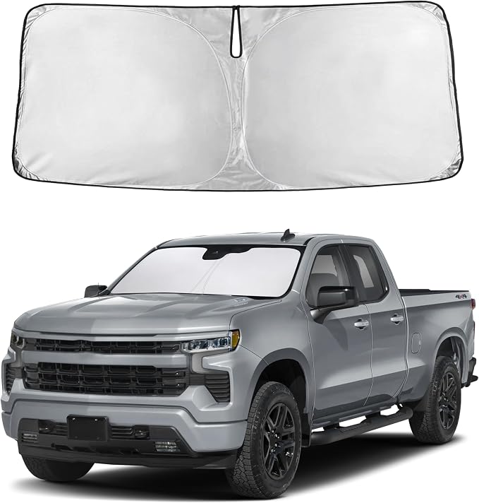 Autovir Windshield Sun Shade Fit for 2019-2026 Chevrolet Silverado 1500 | Sunshade, Front Car Window Shades Sun Visor, Blocks UV Rays & Heat, Car Accessories by Autovir