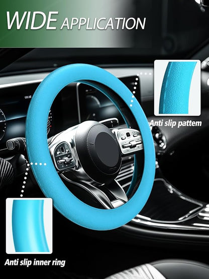 LRITER Car Steering Wheel Cover, Non-Slip Silicone Material, Light Blue | Multiple Color Choices, Universal Auto Parts Steering Wheel Cover, Suitable for Most Cars - Image 6