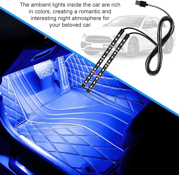 Car LED Strip Light, 12V 24 LED Vehicle Under Dash Neon Ambient Night Decor Lamp with USB Port, Automotive Interior Lighting Accessories, Universal for SUV Truck Sedan (Blue) - Image 3