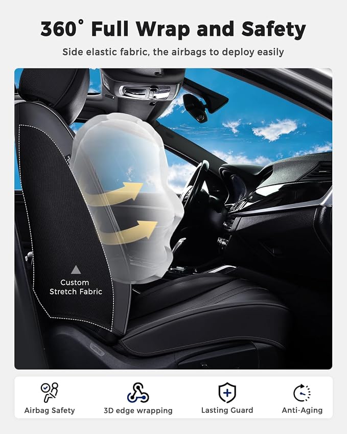 Huidasource Seat Covers, Luxury Faux Leather Car Seat Cover, Velcro Adjustable, with Airbags, Seat Belts, Thinning Design Perforation Cooling Heating Universal Fit for Most Cars Vans Trucks SUVs Black - Image 4