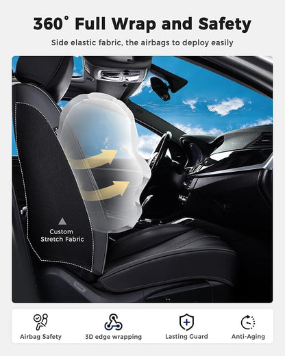 Huidasource Front Seat Covers, Luxury Faux Leather Front Car Seat Cover, Compatible with Airbags, Seatbelt Buckles, Perforation, Cooling＆Heating, Universal Fit for Most Cars, Vans, Trucks, SUVs, Black - Image 3