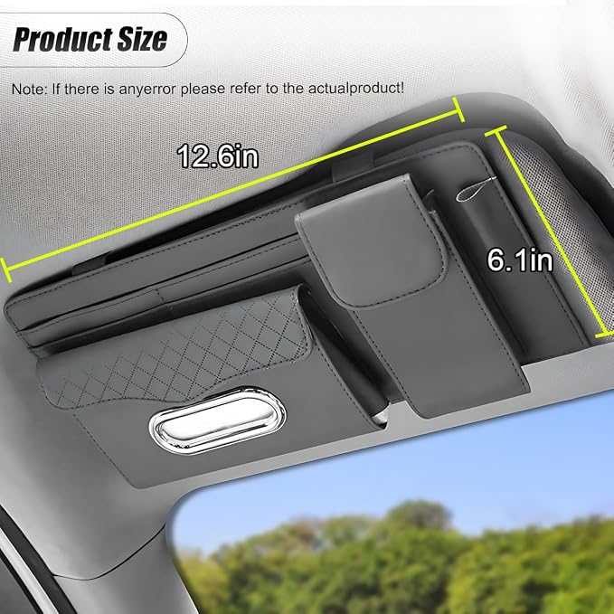 ZIMISI Leather Car Visor Organizer, Sun Visor Storage Bag, Car Tissue Holder, Multi-Pocket Document Holder, Vehicle Travel Accessories for Pen, License, Cards, Sunglasses, Tissues (Grey) - Image 2