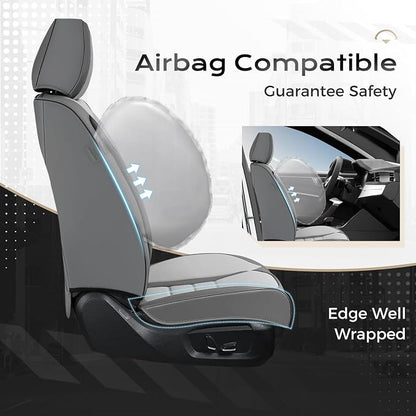 Coverado Car Seat Covers Full Set, Nappa Leather Seat Covers for Cars, Car Seat Protector Car Seat Cushion, Front and Back Seat Protectors Cushions Universal Fit for Most Cars (Gray&Light Gray) - Image 6