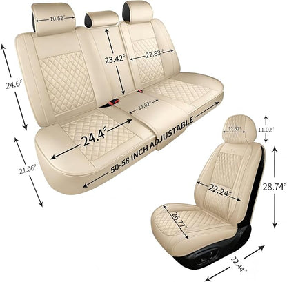 Light Beige Thick Nappa Leather Automotive Front Car Seat Covers Set of 2 | Univerasal Fit,Lumbar Support,3D Contoured,Waterproof,for most Suvs Trucks Sedans - Image 5