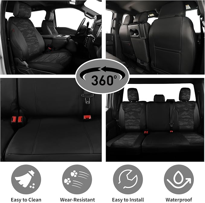 EKR F150 Seat Covers Custom Fit for (4 Door,SuperCrew) Ford F-150 Lariat 2021 2022 2023 2024 2025 2026 & F-150 (Lightning) Lariat 2022-2025 -Faux Leather(Black/Gray Camo A122) - Image 4