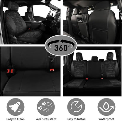 EKR F150 Seat Covers Custom Fit for (4 Door,SuperCrew) Ford F-150 Raptor/Tremor 2021 2022 2023 2024 2025 2026,Leather Truck Seat Cover Full Set -Faux Leather(Black/Gray Camo A122) - Image 4