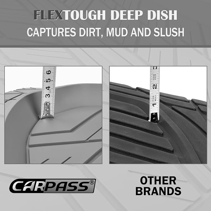 CAR PASS Deep Dish Rubber Floor Mats for Cars Full Set,Heavy Duty Car Mats,Universal Waterproof Trim-to Fit Automotive Floor Mats for Truck Van SUV, Durable All-Weather Car Mats 3-Piece (Light Gray) - Image 7