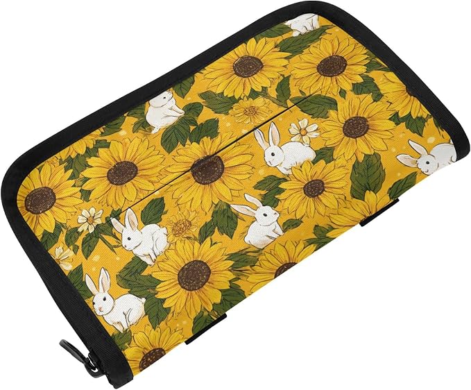 Car Tissue Holder Car Napkin Holder Car Tissue Box Dispenser Storage Case Sun Visor Mask Holder with Adjustable Straps Reusable Refillable Autumn Sunflower and Cute Rabbit by Unknown