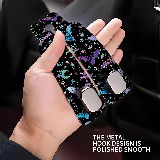 Car Seat Headrest Hook, Universal Leather Cute Hanger Holder Hook, Storage Organizer Interior Accessories for Purse Bags Handbag Purple Cute Bats - Image 4