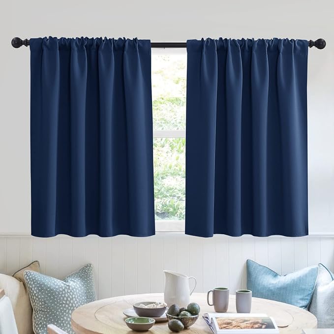RYB HOME Short Blackout Curtains for Small Window Kitchen Bathroom Cafe RV | Sunmmer Heat Light Blocking Privacy Protection Curtains for Sunroom Laundry Room Stair Window, W52 x L36, Navy Blue, 2 Panels by RYBHOME