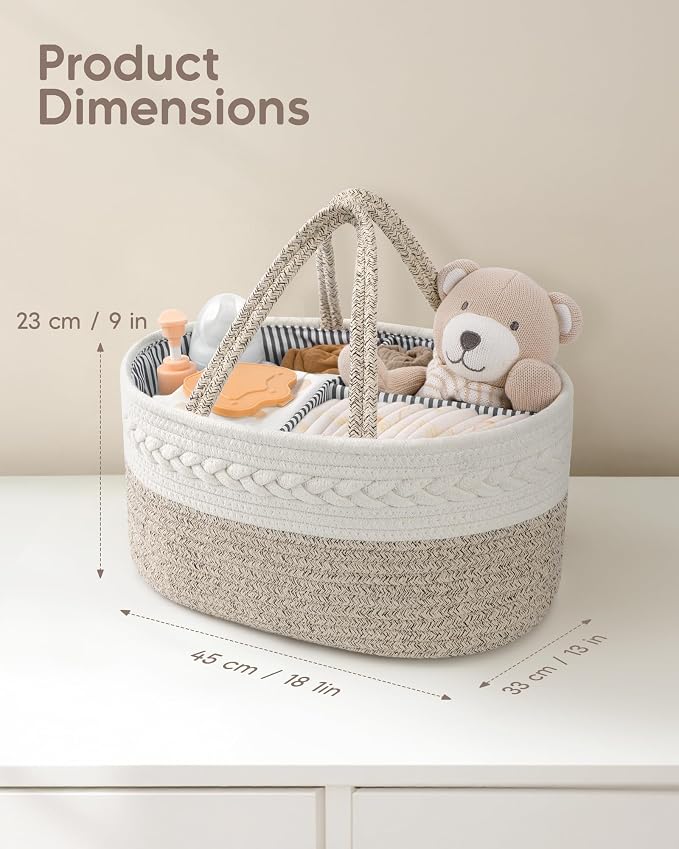 Maliton Extra Large Diaper Caddy Organizer, Cotton Rope Nursery Basket, Portable Organizer for Changing Table, Car, Diaper Storage for Baby Stuff for Newborn - Image 2