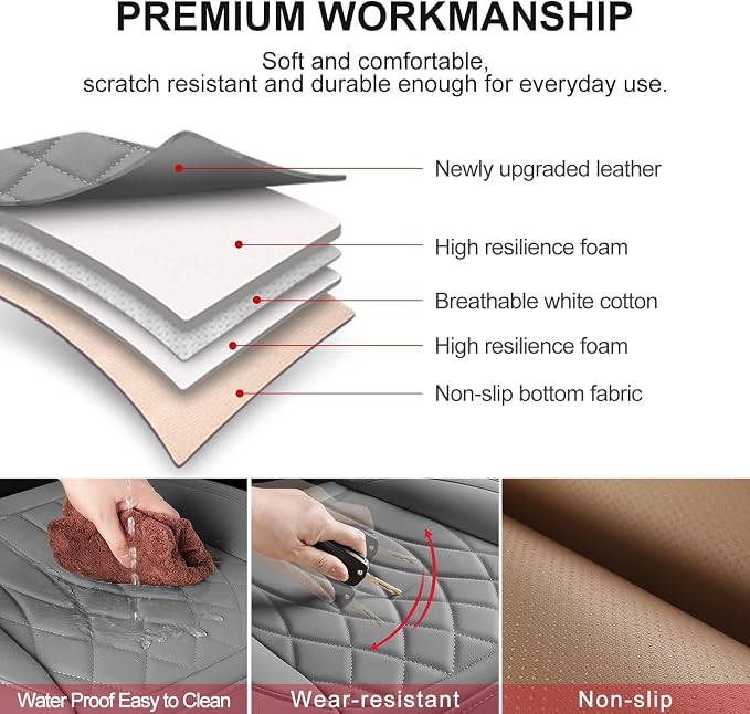 BEITK 2 Pack Grey Leather Front Bottom Car Seat Covers | PU leather,Waterproof, Full Wrap, non-slip, with Storage Pocket, Universal Fit for Sedan Truck SUV, Easy to Install - Image 3