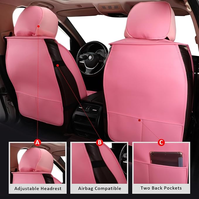 Car Seat Covers Full Set,Waterproof Automotive Seat Cover Universal | Seat Covers Pink,Leather Car Seat Cover, Universal Seat Protector For Most SUV Sedan Truck For Families,Pets,Commuter - Image 2