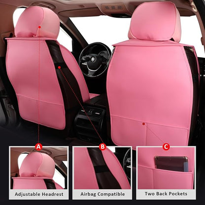 Front Seat Covers,Leather Car Seat Covers,Pink Seat Cover Universal | Seat Covers Pink,Leather Car Seat Cover,2pcs Front Seat Protector For Most SUV Sedan Truck,For Families Pets Commuter - Image 2