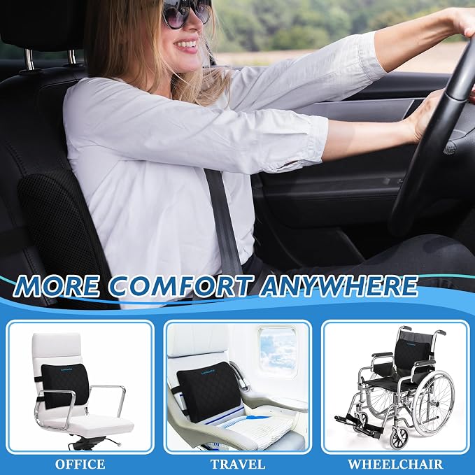 LumbarPal Lumbar Support Pillow for Office Chair Back Support Lumbar Pillow for Car, Gaming, Office Chair - Improve Sitting Posture & Back Pain Relief, Memory Foam, Adjustable Straps, Black | Improve Sitting Posture & Back Pain Relief. Lumbar Pillow Fi... - Image 7