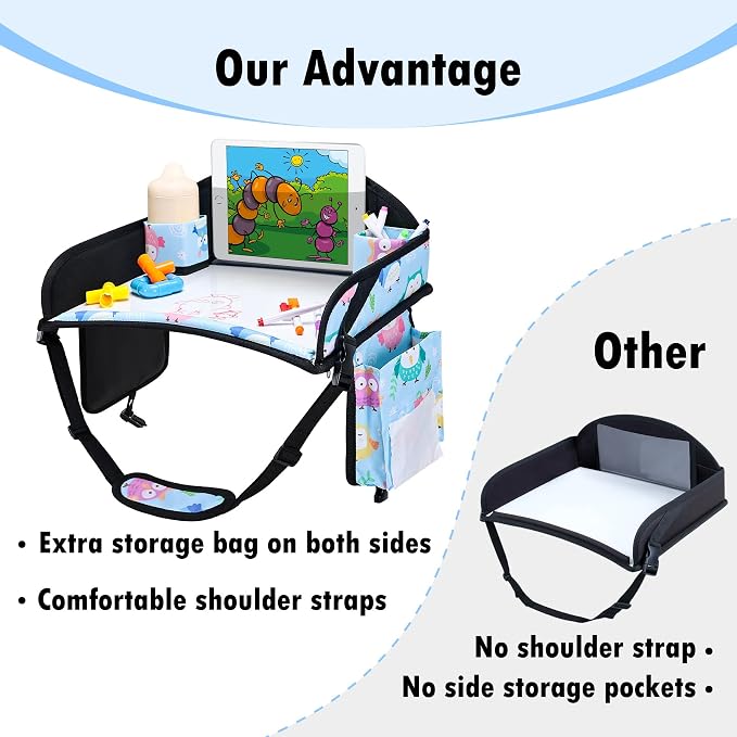 Car Seat Tray,Toddler Road Trip Essentials With Drawing Kit | Road Trip Essentials Accessories Lap Tray with iPad Holder Stand & Dry Erase Board as Travel Gifts for Kid,Baby Blue - Image 6