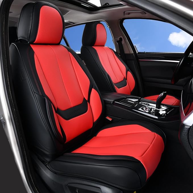 Coverado Seat Covers, Car Seat Covers Front Seats, Car Seat Cover, Car Seat Protector Waterproof, Car Seat Cushion Leather, BlackRed Seat Covers Carseat Cover Universal Fit for Most Cars by COVERADOAUTO