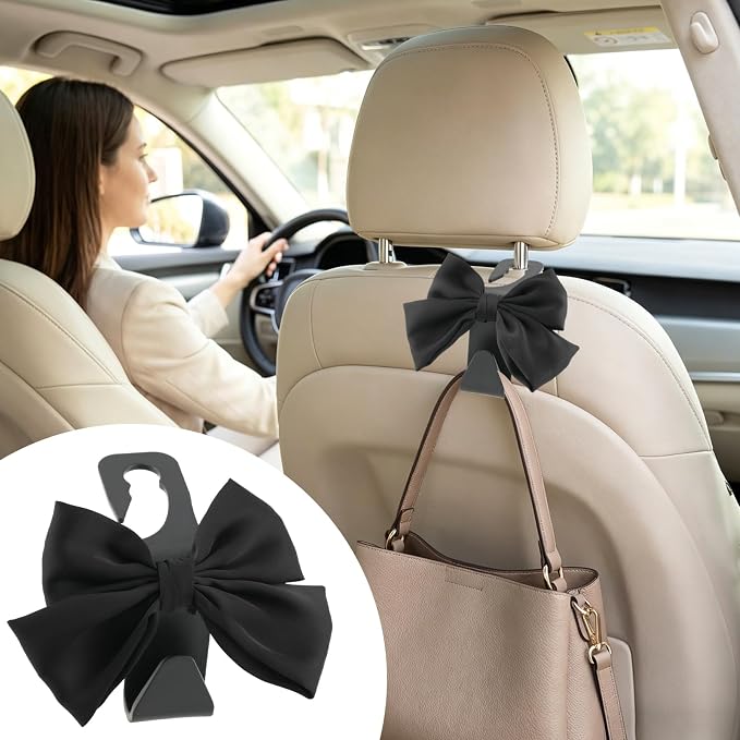 2Pcs Bow Car Headrest Hooks, Durable PVC Seat Back Organizer Hooks, Car Interior Decor Accessories, Multi‑Use for Bags and Umbrella, Universal for Cars, SUV, Truck (Black) - Image 8
