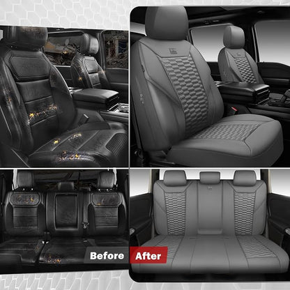 CAR PASS 3D Foam Faux Leather Car Seat Covers Full Set, Grey Breathable PU Leather Seat Covers for Cars, Luxury Universal Fit for SUVs Vans Sedan Truck Automotive, Armrest Airbag Compatible, All Gray - Image 7