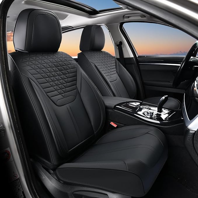 Car Seat Covers for Front Seats, Universal Seat Cushion 2 Seats, Car Seat Protector Waterproof, Premium Leather Automotive Seat Covers for Most Cars, Sedans, SUVs, and Trucks-Black by FLORICH